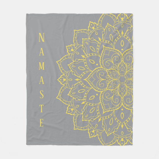 Gelb und Grau Mandala Fleece Blanket (Vorderseite)