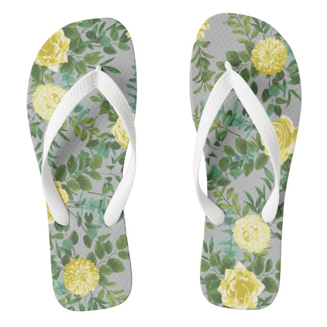 Gelb und grau Vintag Elegante Blumenhochzeit Flip Flops (Fußbett)