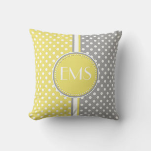 Gelb und graue Polka Dot Monogram Kissen