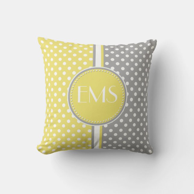 Gelb und graue Polka Dot Monogram Kissen (Vorderseite)