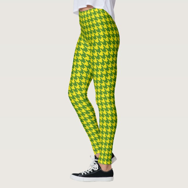 Gelb und Green Pied De Poule Houndstooth Leggings (Links)