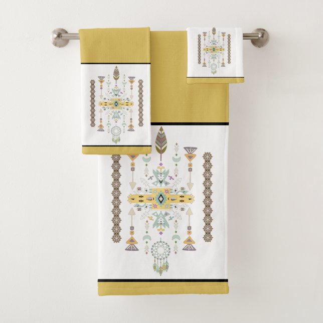 Gelb und grün gestreiftes Badetuch Set (Insitu)