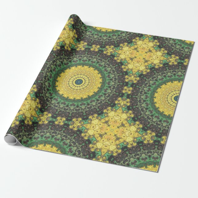 Gelb und Grün Kaleidoskop Mandala Muster Geschenkpapier (Ungerollt)