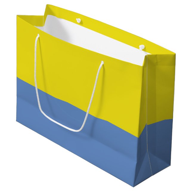 Gelb-und Himmel-Blau-große Geschenk-Tasche Große Geschenktüte (Vorderseite Schrägansicht)
