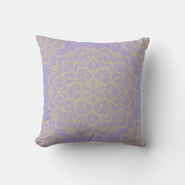 Gelb und Lavender Boho Mandala Pillow Kissen (Vorderseite)