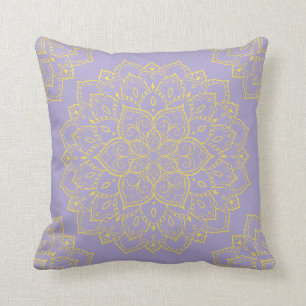 Gelb und Lavender Boho Mandala Pillow Kissen