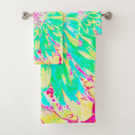 Gelb und Magenta Dekorative Dahlia Blume Badhandtuch Set