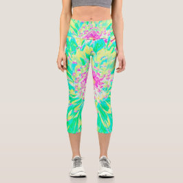 Gelb und Magenta Dekorative Dahlia Blume Capri Leggings