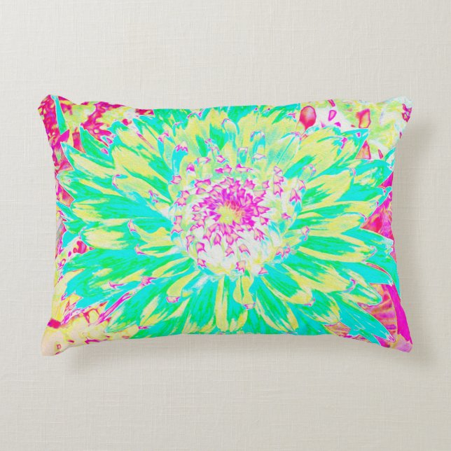 Gelb und Magenta Dekorative Dahlia Blume Dekokissen (Vorderseite)