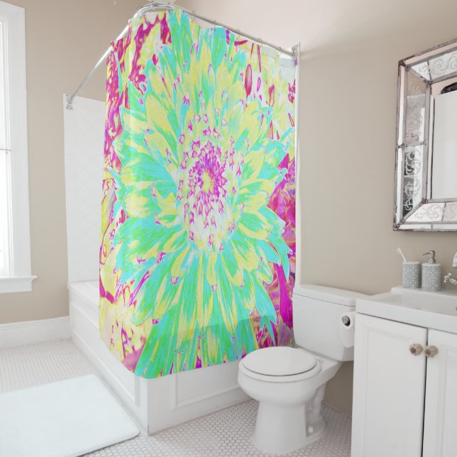 Gelb und Magenta Dekorative Dahlia Blume Duschvorhang (Beispiel)