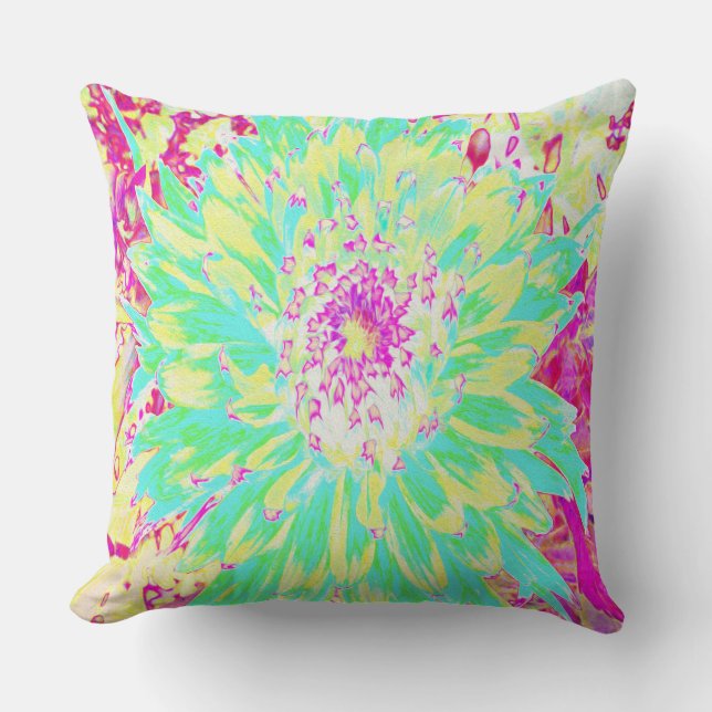 Gelb und Magenta Dekorative Dahlia Blume Kissen (Vorderseite)