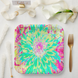 Gelb und Magenta Dekorative Dahlia Blume Pappteller