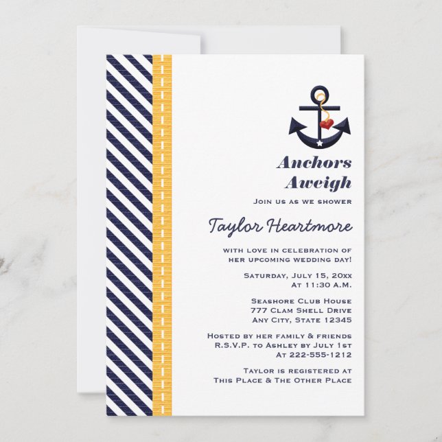 Gelb und Marine-SeeBrautparty-Einladungen Einladung (Vorderseite)