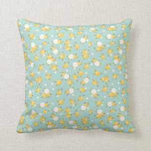 Gelb und Mint Chic Vintage Blumenmuster Kissen