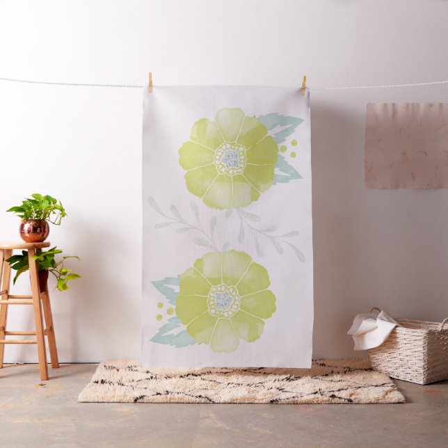 Gelb und Minze rustikales Blumenmuster Stoff (Beispiel)