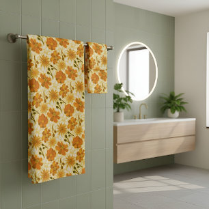 Gelb und orange Blüte mit 70er Vibes Badhandtuch Set