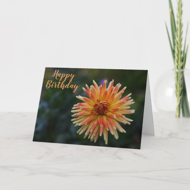 Gelb und Orange Dahlia Happy Birthday Karte (Vorderseite)