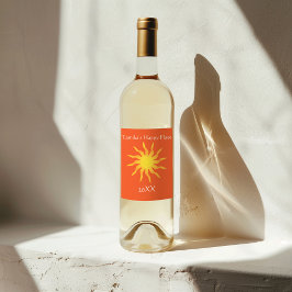 Gelb und orange Funky Flaming Sun Weinetikett