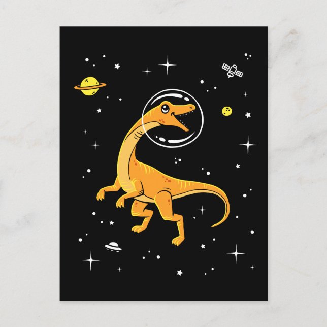 Gelb und orange Velociraptor Dinos im Weltraum Postkarte (Vorderseite)