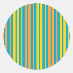 Gelb und orange vertikal gestreift blau runder aufkleber