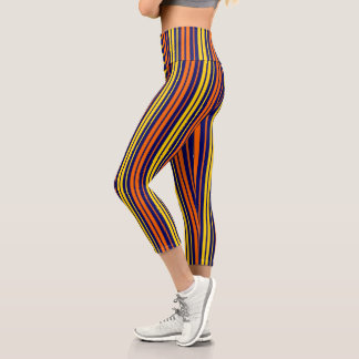 Gelb und Orange Vertikale Streifen Marineblau Capri Leggings
