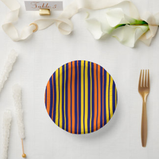 Gelb und Orange Vertikale Streifen Navy Blau Pappteller