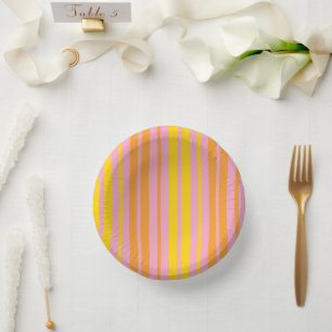 Gelb und Orange Vertikale Streifen Rosa Pappteller