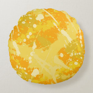 Gelb- und Orangefärbter Spritzer Rundes Kissen