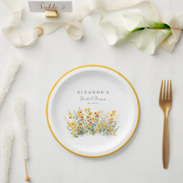 Gelb- und Orangengrasen-Wildblumen-Brautparty Pappteller