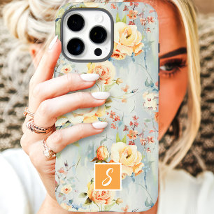 Gelb- und Pfirsich-Wasserfarben-Blumenmonogramm iPhone 16 Pro Max Hülle