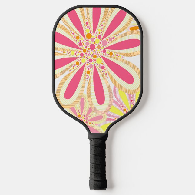 Gelb und rosa Blütenblätter Pickleball Schläger (Vorderseite)