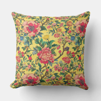 Gelb und Rosa Chinoiserie-Blumenmuster Kissen