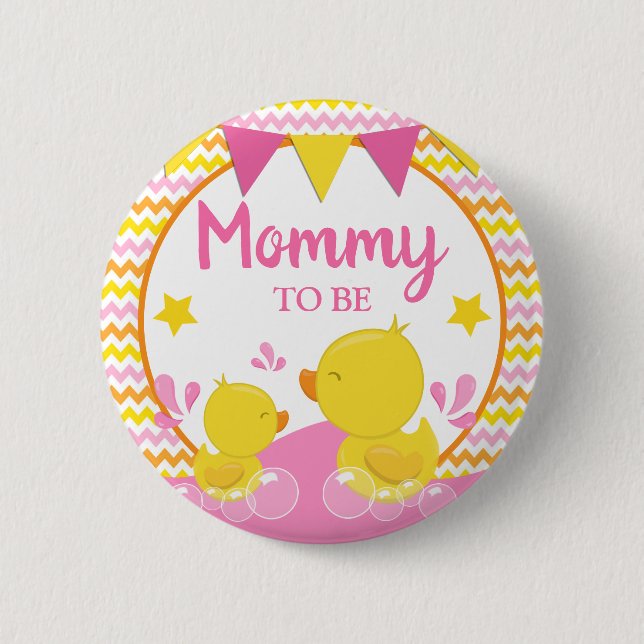 Gelb und rosa Gummi Ducky Polka Dot Mommy zu sein Button (Vorderseite)