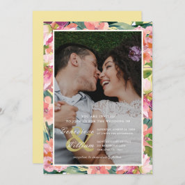 Gelb und Rosa mit Pfirsichblütenhochzeit Foto Einladung