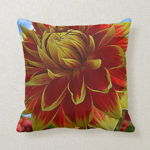 Gelb und Rot Dahlia Kissen