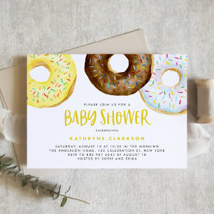 Gelb und Schokolade Wasserfarbe Donuts Kinderdusch Einladung