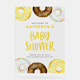 Gelb und Schokoladen-Donuts Baby Shower Willkommen Acrylschild