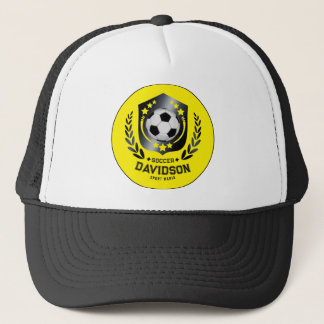 Gelb und Schwarz Benutzerdefinierte Fußballname Ge Truckerkappe