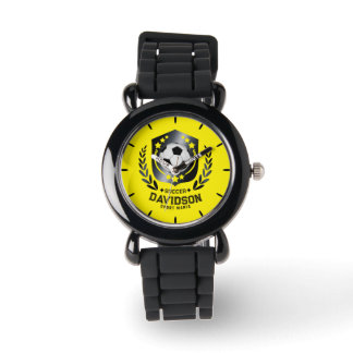 Gelb und Schwarz Benutzerdefiniertes Fußballname-G Armbanduhr
