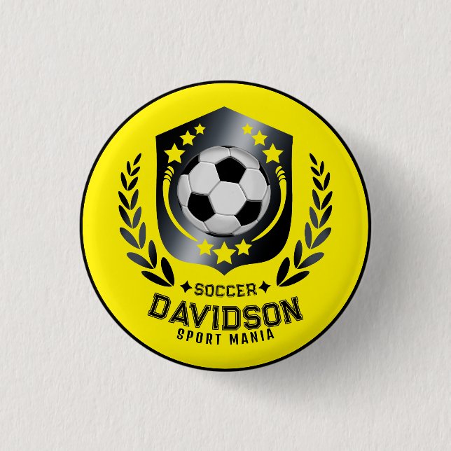 Gelb und Schwarz Benutzerdefiniertes Fußballname G Button (Vorderseite)
