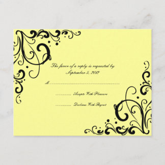Gelb und Schwarz Blühend Hochzeitsszenario RSVP Karte