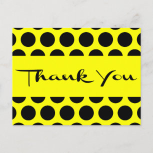Gelb und schwarz Danke Polka Dots Postkarte