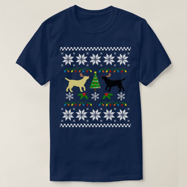 Gelb und schwarz Labrador Ugly Christmas Pattern  T-Shirt (Design vorne)