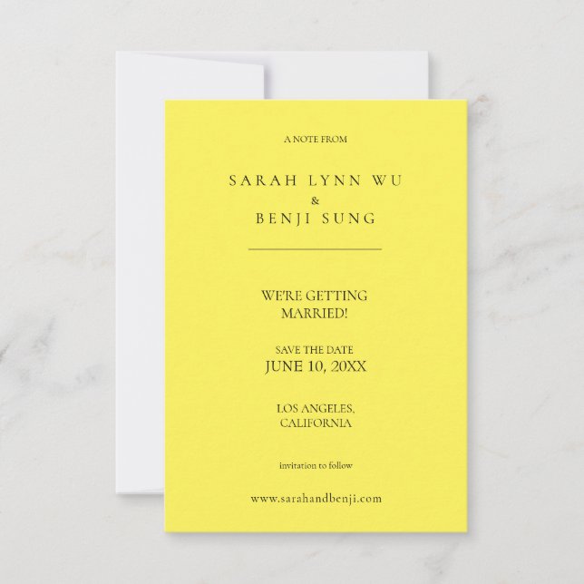 Gelb und Schwarz Minimalistisch Save The Date (Vorderseite)
