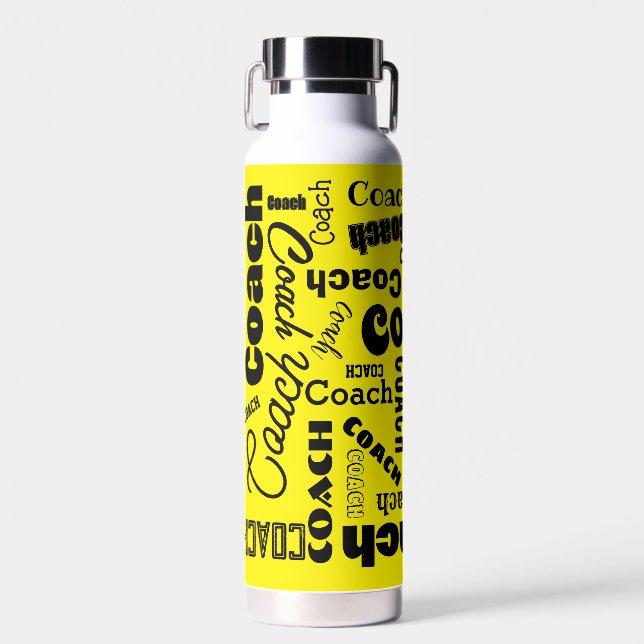 Gelb und schwarz Personalisierter Coach Geschenk N Trinkflasche (Vorne)