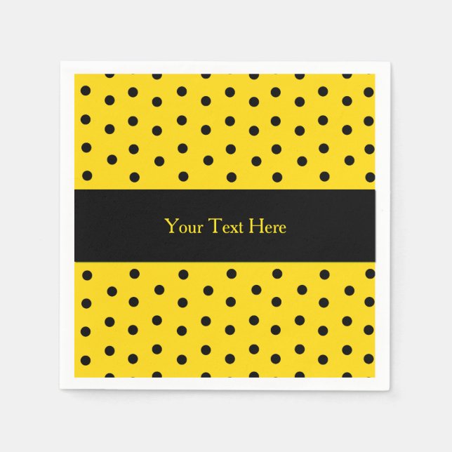 Gelb und schwarz Polka Dot Custom Paper Napkins Serviette (Vorderseite)