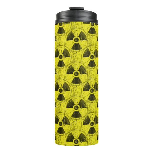 Gelb- und Schwarz-Radioactive Hazmat Grunge Muster Thermosbecher (Vorderseite)