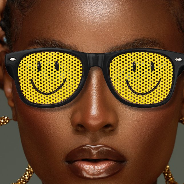 Gelb und Schwarz Spaß glücklich lächelnd Lächeln G Partybrille (black and yellow smiling face retro sunglasses)