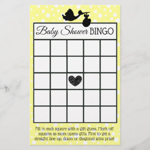 Gelb und schwarz Stork Polka Dot Babyduschspiele Flyer