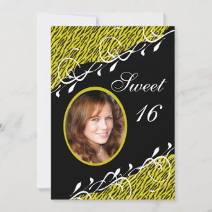 Gelb und Schwarz Zebra Print Sweet 16 Einladung